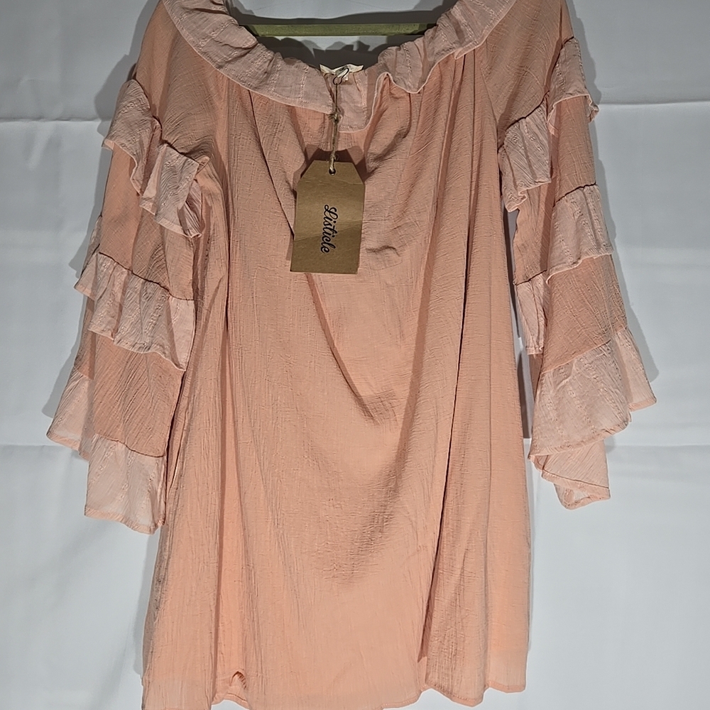 Listicle 100% Cotton Fully Lined Dress w Pockets Peach Size L